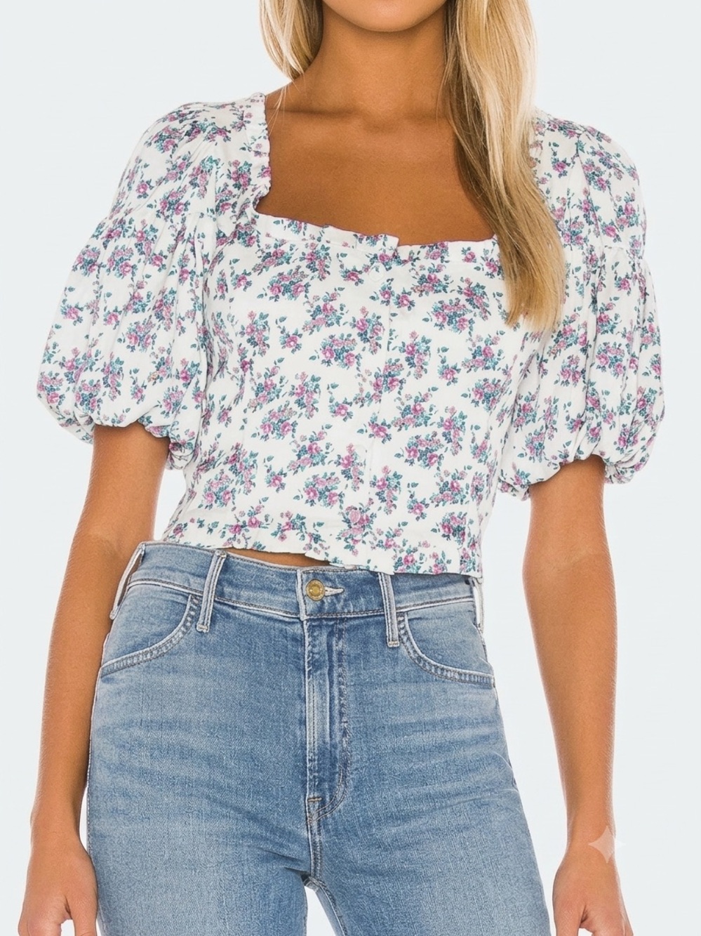 For Love & Lemons Taggart floral puff sleeve crop top XS romantic coquette girly